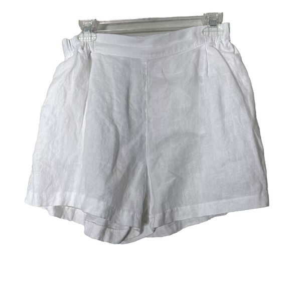 White Linen Short Women's Size S High Waist Pockets Size Small Flat Front - Picture 1 of 6